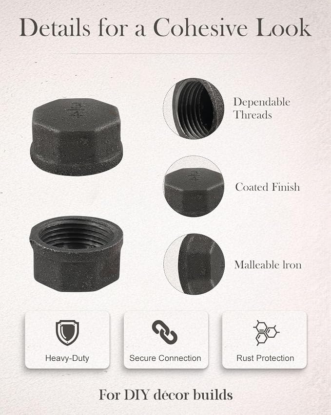 10 Pcs 3/4" Black Malleable Iron Threaded Pipe Caps - Image 5