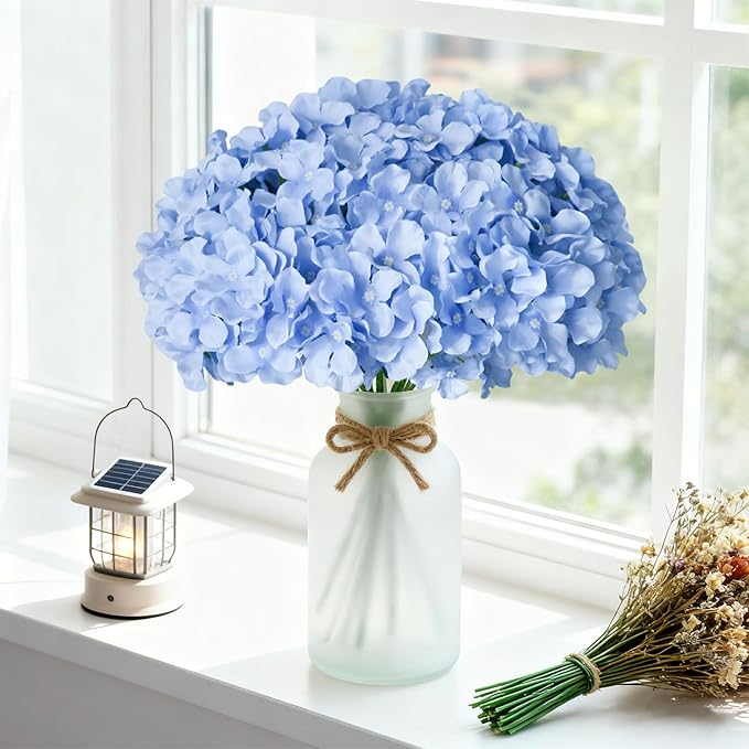 65Pcs Blue Hydrangea Artificial Flowers Bulk，Realistic Silk Fake Flowers - Image 2
