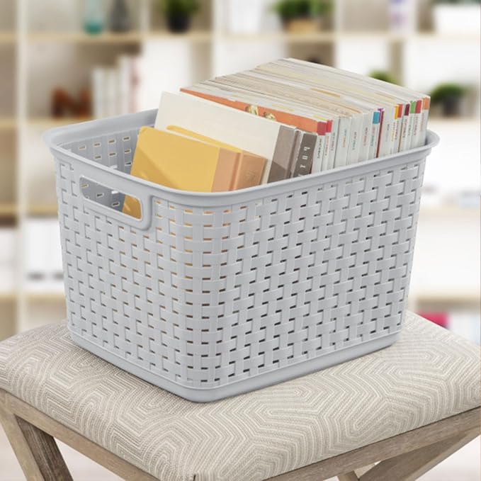 Sterilite Tall Weave Basket, Rectangular Plastic Décor Bin, 6 Pack | - Image 5