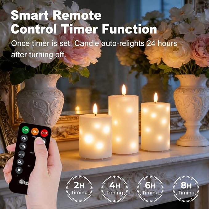 LEDHOLYT Rechargeable Glass LED Flameless Candles, Embedded Star String - Image 3