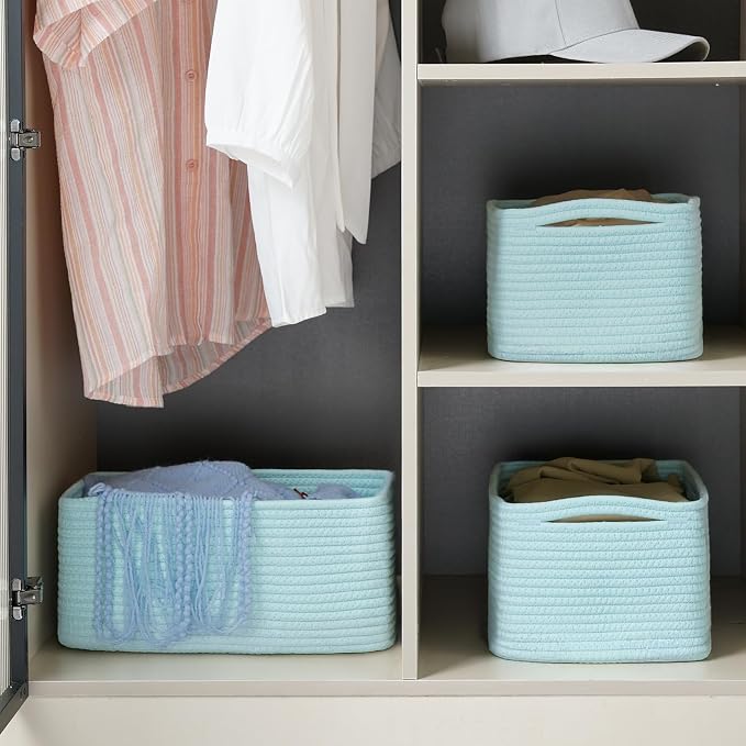 3 Pack Small Storage Baskets for Organizing, 11.8×7.8×5.1", Light Blue | Woven - Image 4
