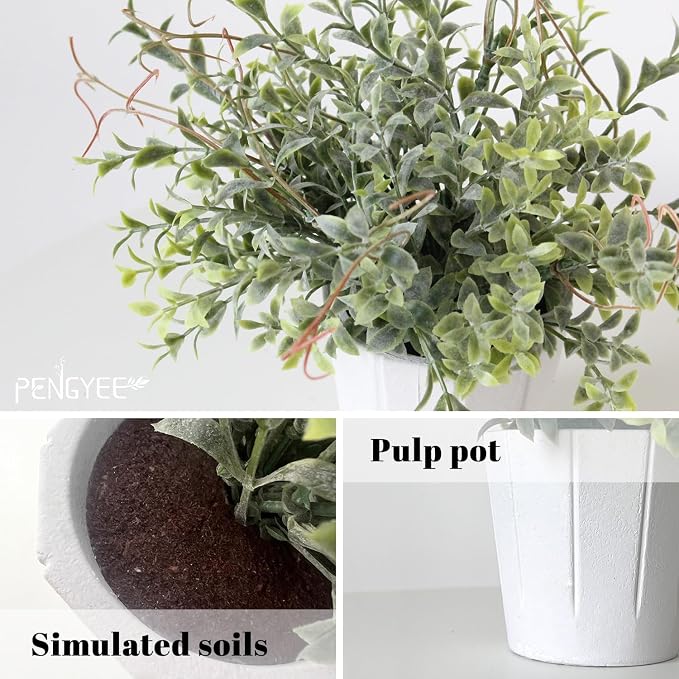 4 Pack Small Fake Plants in White Pulp Pot - Image 4