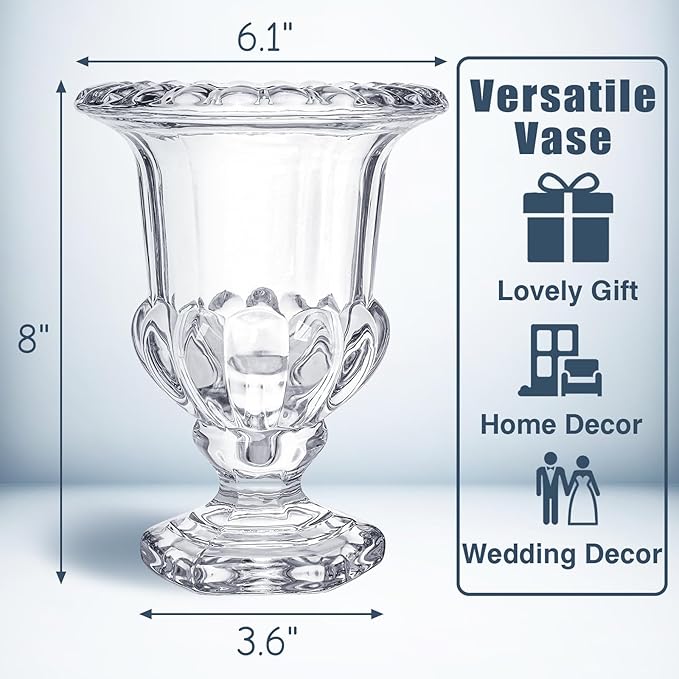 8 Inch Glass Urn Vase, Large Crystal Glass Vase, Vintage Vases - Image 2