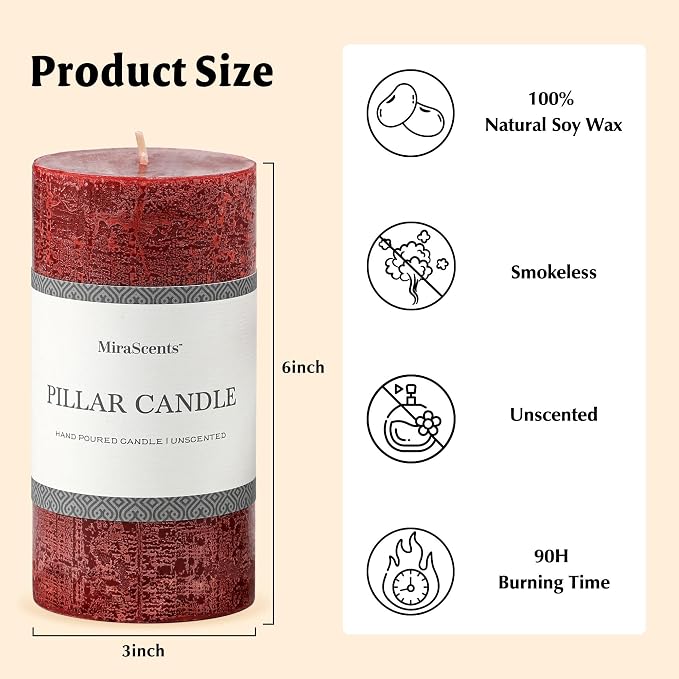 3x6 Inch Burgundy Pillar Candles Set of 3 - Image 6