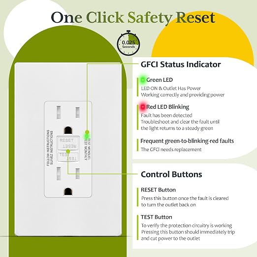 TG GFCI Outlet 15 Amp, Electrical Tamper-Resistant Receptacle, Self-Test | - Image 5