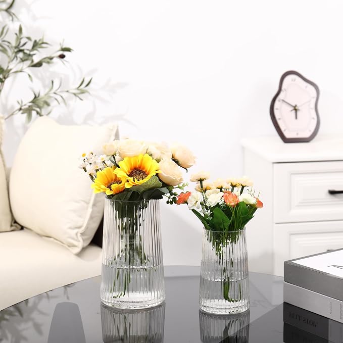 Ribbed Flower Vases Set of 2, Flower Vase - Image 2