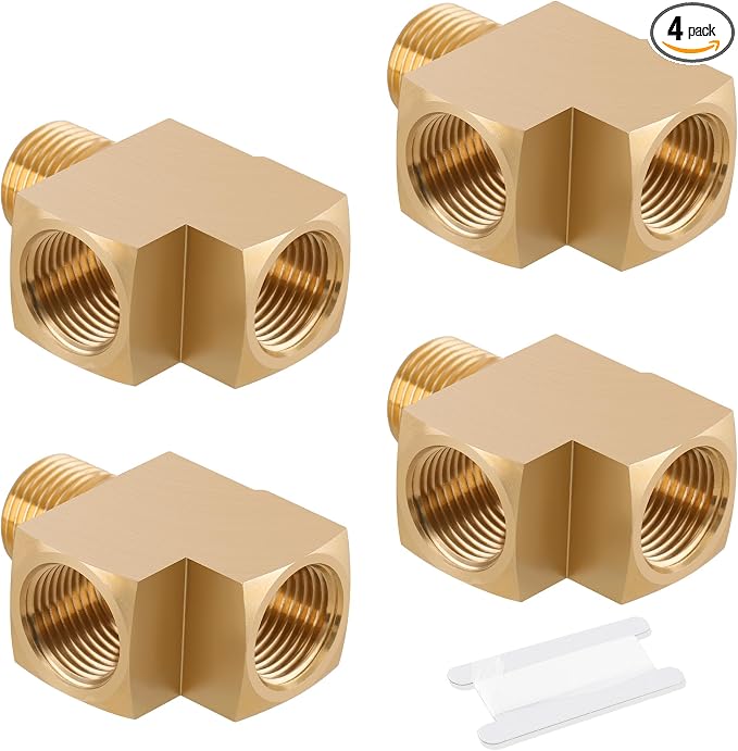 4PCS Brass Pipe Fittings Barstock Street Tee, 1/4" x 1/4" x 1/4" | 1/4" NPT by Ailbiuko