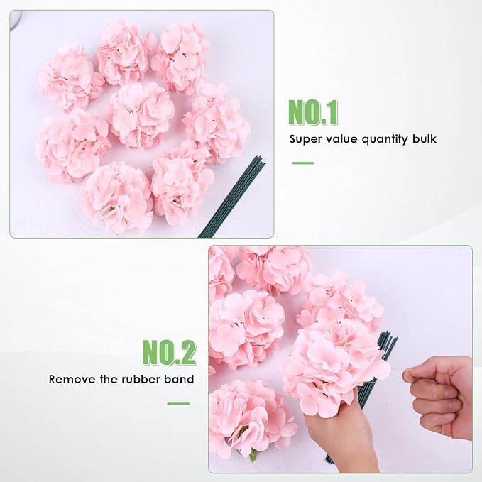 AVIVIHO 65pcs Fake Flowers Pink Hydrangea Artificial Flowers Bulk Silk Flowers - Image 5
