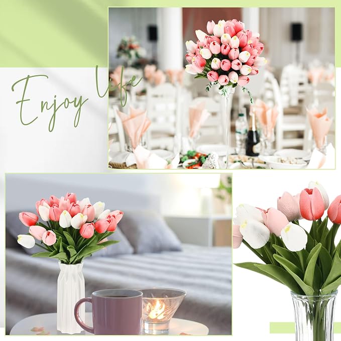 Janinka 120pcs Artificial Tulip Flowers Fake PU Tulips Faux Latex Bouquet - Image 5