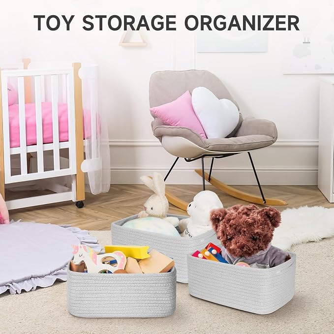 3 Pack Small Storage Baskets for Organizing, 11.8×7.8×5.1", Cotton Rope Basket - Image 6