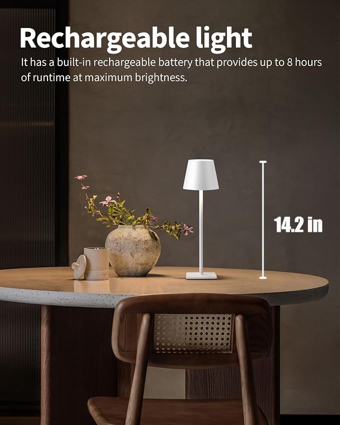 KDG 2 Pack Cordless White Table Lamps, Rechargeable Portable LED Desk Lamps | - Image 2