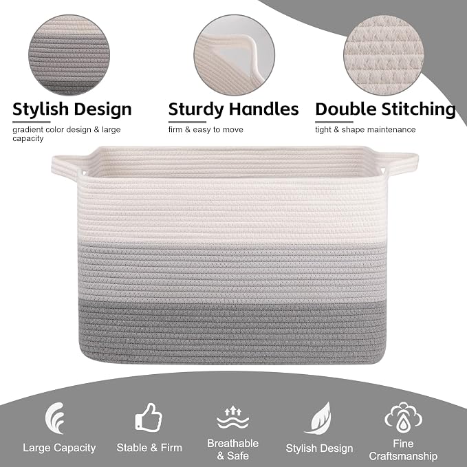 OIAHOMY Large Blanket Basket, 65L Cotton Rope Woven Laundry Basket, Toy Bin - Image 6