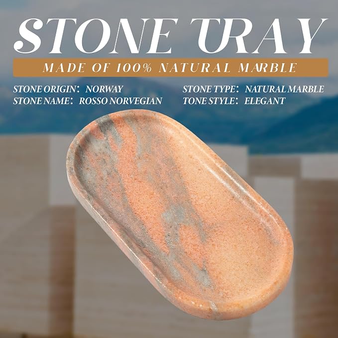 Natural Marble Tray for Bathroom Countertop, Vanity Tray for Decor | 10" x 5" - Image 2
