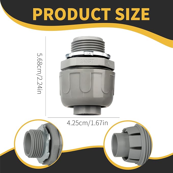 Conduit Connectors, 3/4 Inch, Non-Metallic, - Image 3