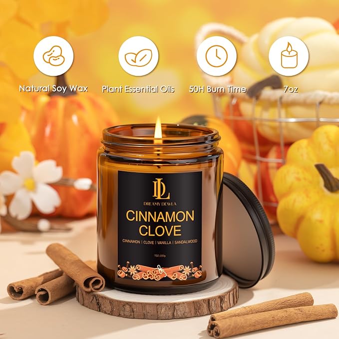 DL DREAMY DEWLA Fall Candle, Cinnamon Clove Scented - Image 2