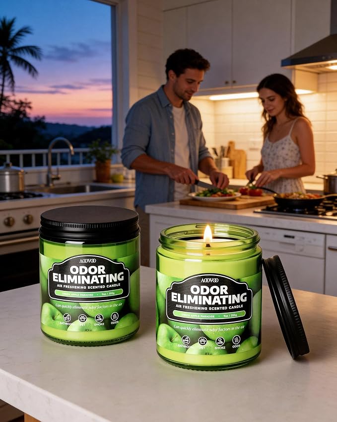 AOOVOO Green Apple 2 Pack Odor Eliminating Candle - 18 oz Soy Candles | - Image 4