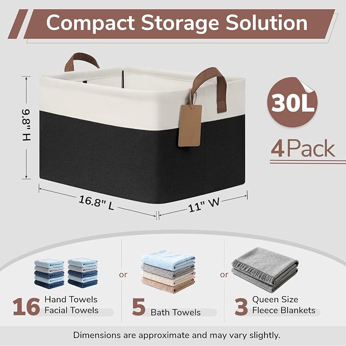 CHICVITA 4 Pack Large Fabric Storage Baskets - Image 3