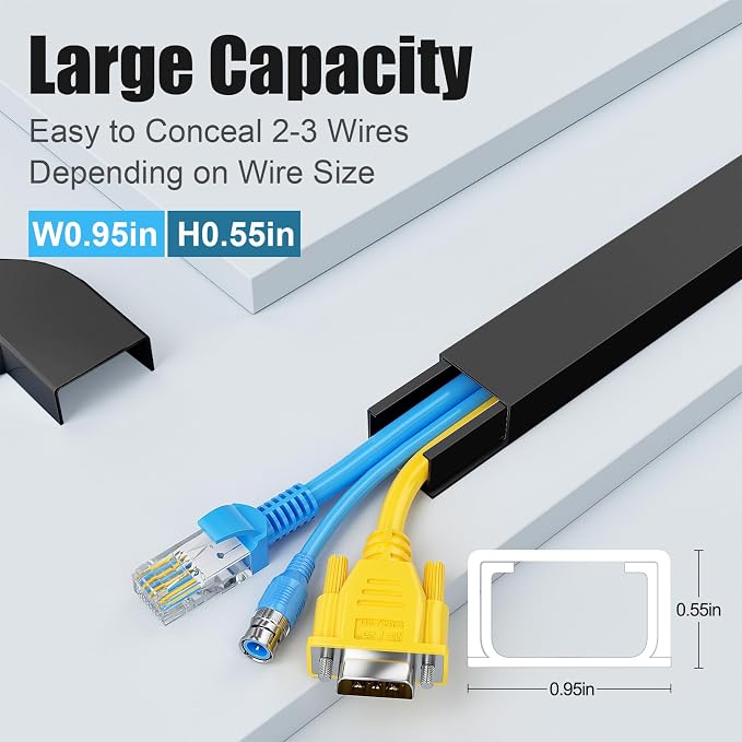 Yecaye Cord Covers for Wires on Wall, W0.95in H0.55in, Medium Cord Organizer - Image 2