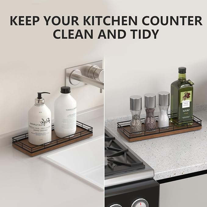 Bathroom Tray for Counter Top Organizer, Oak Wood Vanity Tray - Image 4