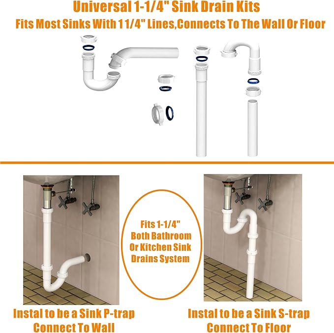 Bathroom Sink Drain Kit, for Most 1-1/4” Bathroom & Kitchen Sink Drain Repair - Image 2