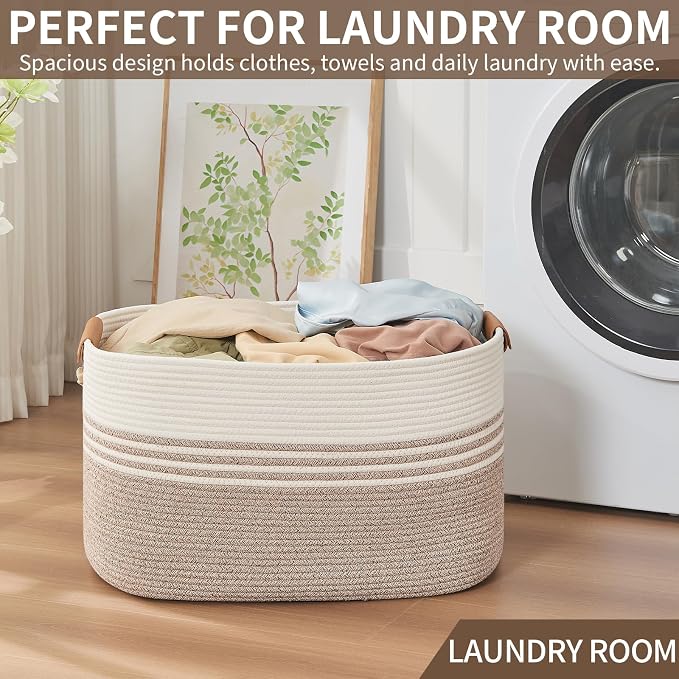 Laundry Hamper with Handles, 72L Rope Laundry Basket, Light Brown | Cotton rope - Image 5