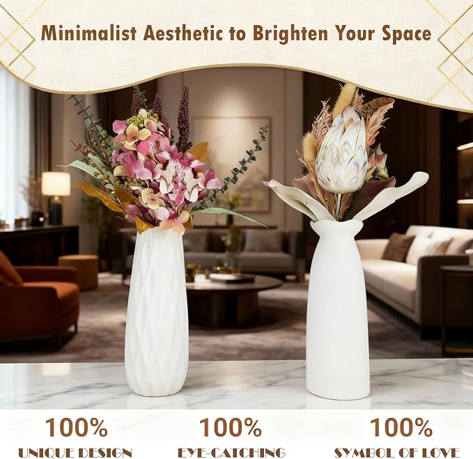10-Piece 8 Inch White Ceramic Vases Set - Image 4