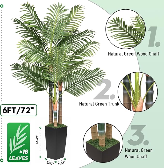 6ft Artificial Palm Tree Indoor Plant，Triple Faux Tropical Areca Floor Plant in - Image 3