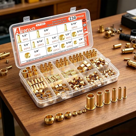 230PCS 6 Sizes Brass Compression Fittings Assortment kit- 1/2", 1/8" Insert - Image 6