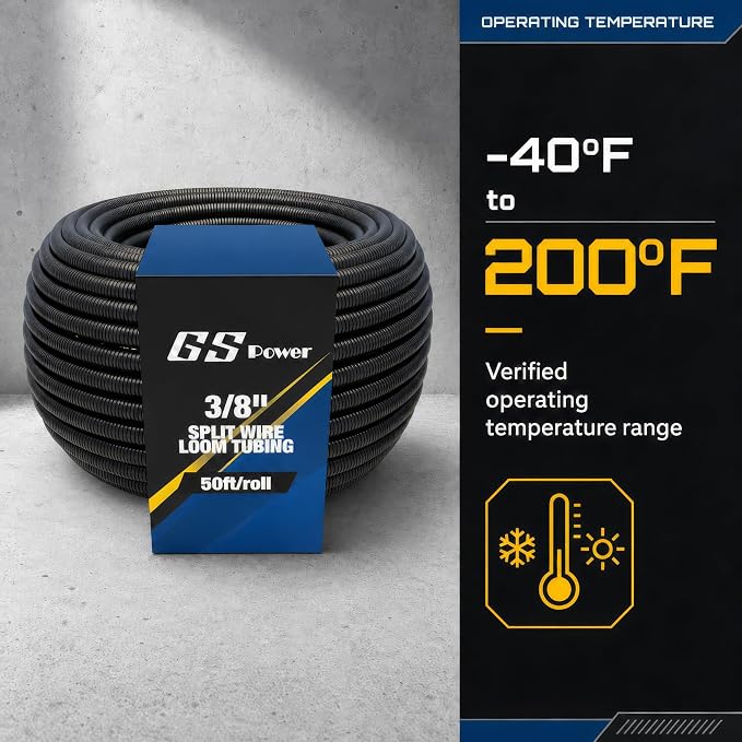 GS Power 3/8 Inch x 50 Ft Split Wire Loom Tubing, Split Cable Sleeve Cord - Image 6