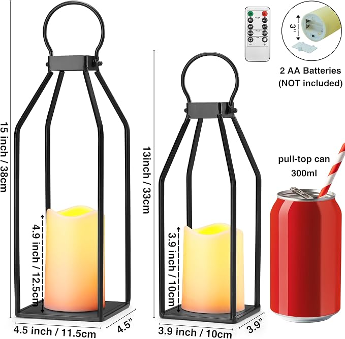 Perfnique Modern Farmhouse Lantern Decor, 2 LED 6hr Timer Flameless Candles ＆ - Image 2