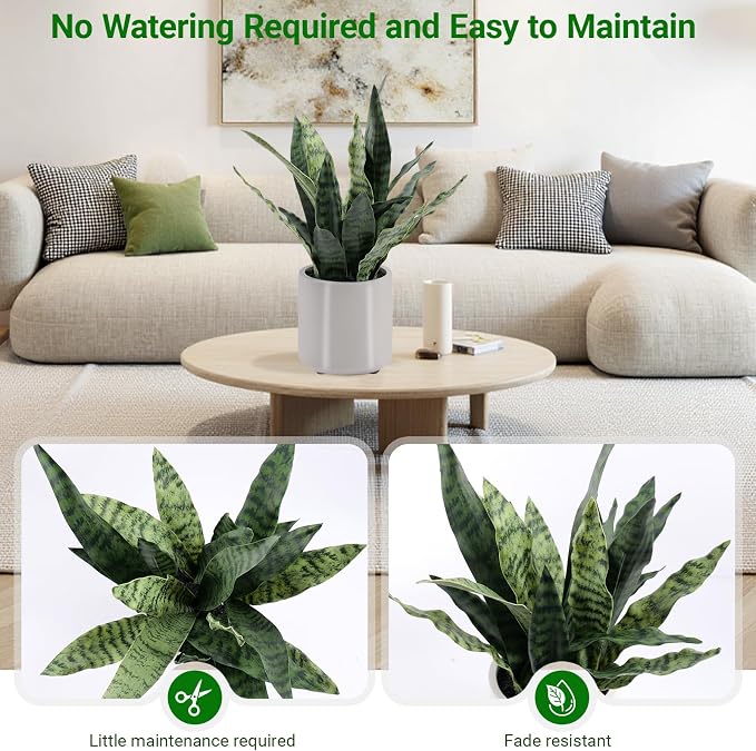 Fake Snake Plant 22" Tall, Realistic Touch Leaves, Potted Artificial Plants - Image 4