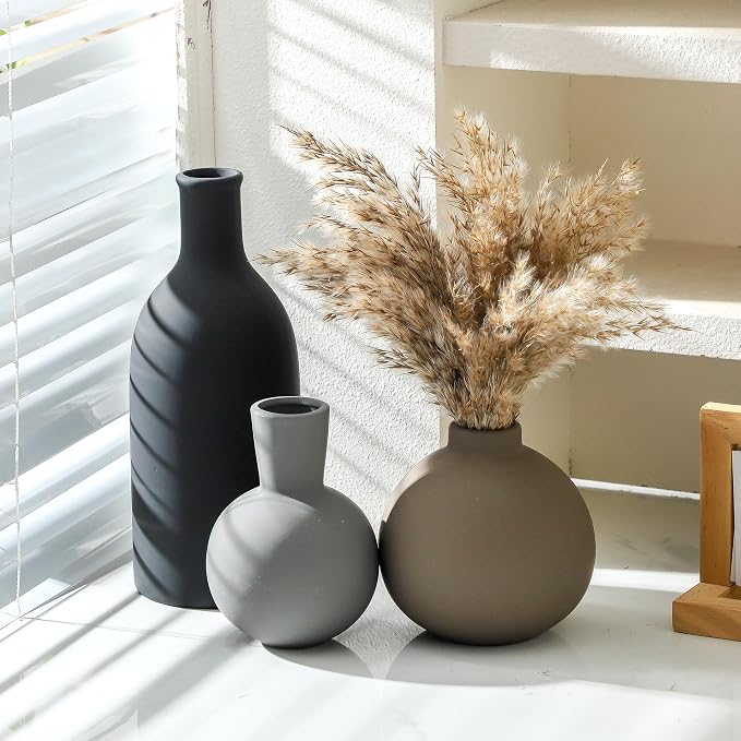 Ceramic Vase Set of 3 | Neutral Vases Home Decor | Modern Flower Pottery Vases - Image 4