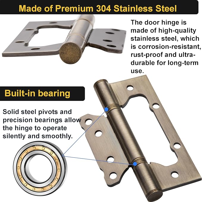 5 Inch No Mortise Door Hinges, Heavy-Duty 304 Stainless Steel Hinges - Image 5