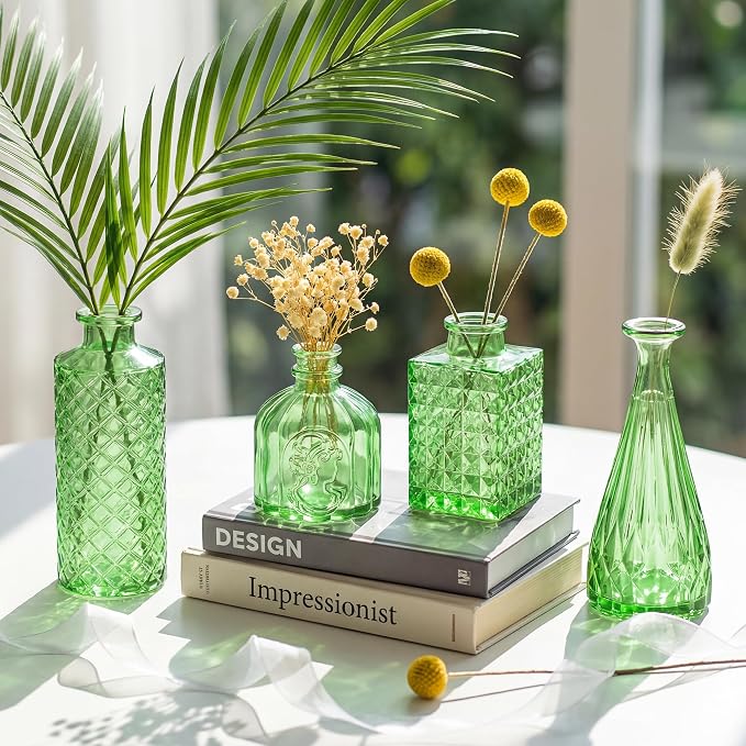 12 Pcs Green Bud Vases Set, Armber Small Vintage Glass Clear Bud Flower Vases - Image 3
