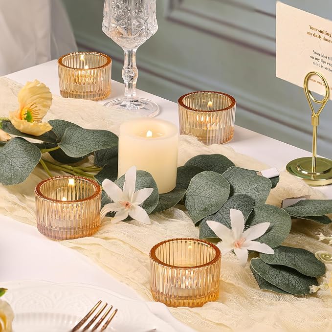 4 Pack Tealight Gold Candle Holders, Votive Tea Light Candle Holder Glass | - Image 6