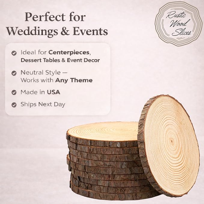 Set of 10 Large Wood Slices – Rustic Wooden Rounds - Image 2