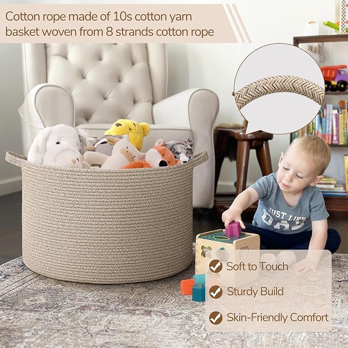 INDRESSME Large Woven Wicker Blanket Basket Living Room, 65L | 19.7" x 12.6" - Image 3