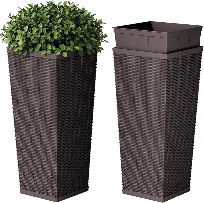 Devoko Resin 30'' Tall Planters Set of 2, Large Taper Outdoor Planter Pots | by DEVOKO