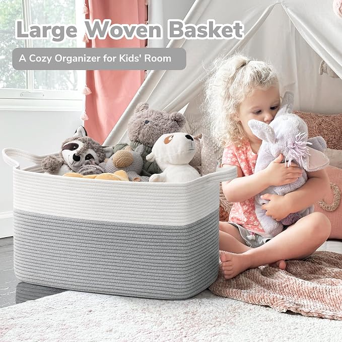 Goodpick Large Woven Rope Blanket Basket, Blankets & Clothes, Nursery & Bedroom - Image 2