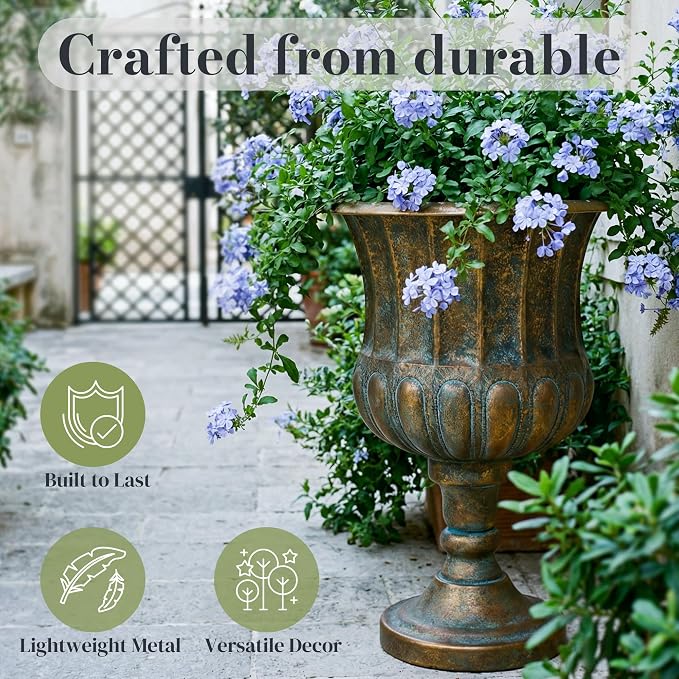Worth Garden 24.5" H. Metal Urn Planters 1-Pack - Image 4