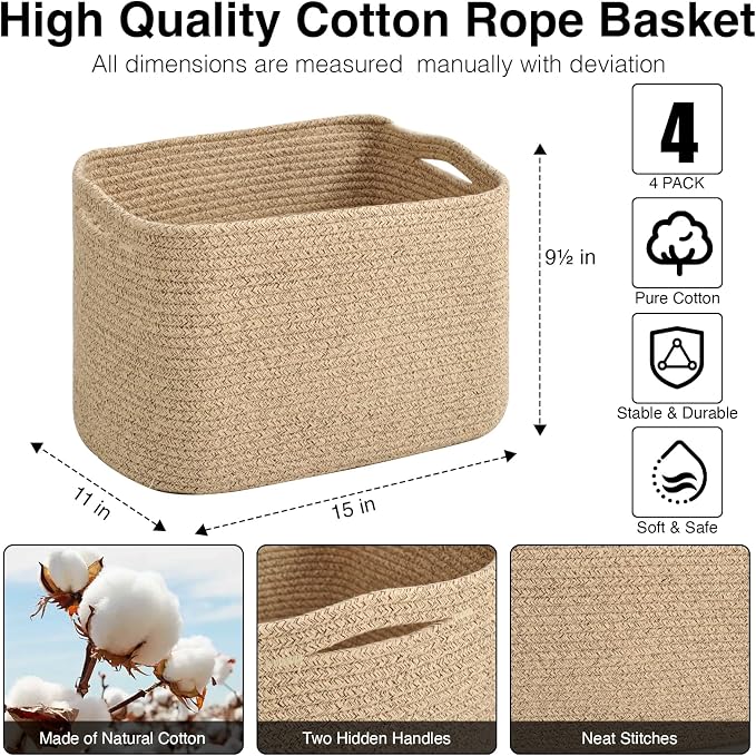 ICERZCZ Storage Baskets for Organizing & Shelves, Woven Cotton Rope - Image 3