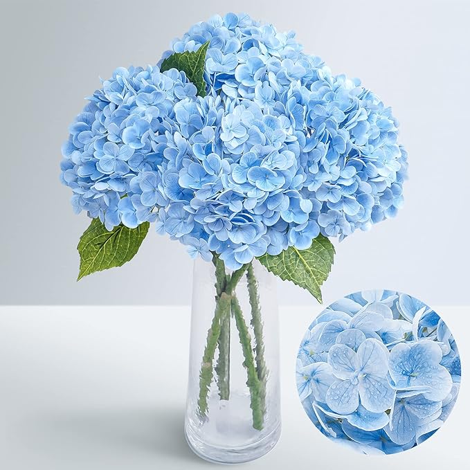 21" Real Touch Blue Hydrangea Artificial Flowers by Waipfaru