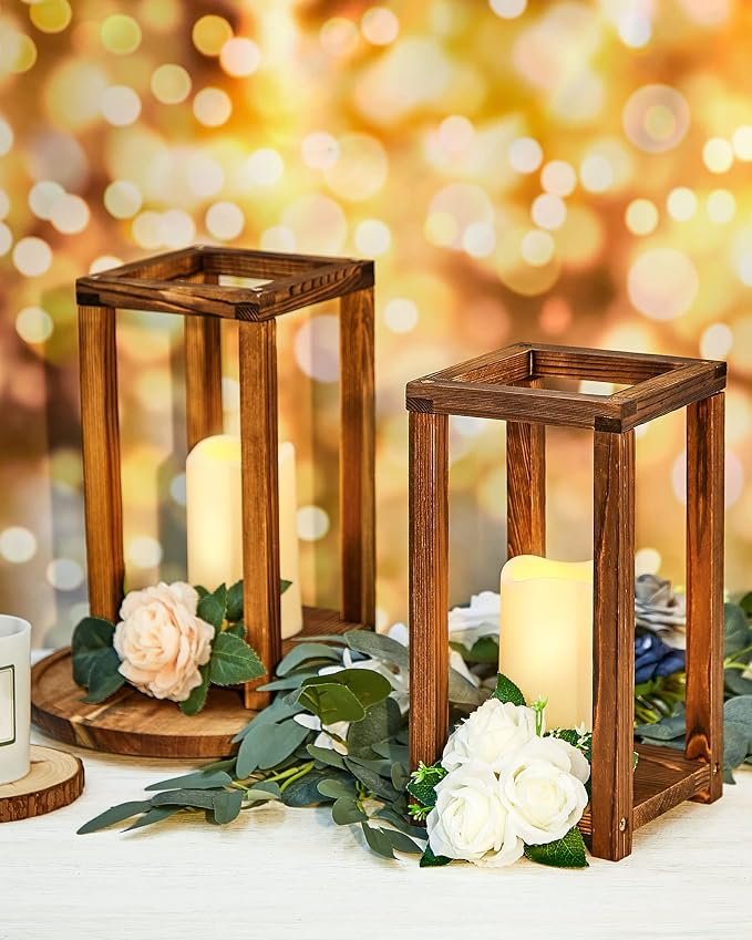 Huquary 16 Pcs Wooden Wedding Lantern Centerpiece Includes 8 Rustic Wooden - Image 6