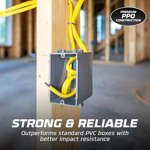 1-Gang New Work Outlet Box, 20 Cubic Inch Single Gang PVC Electrical Box - Image 4