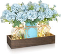 BLEUM CADE 3Pcs Mason Jar with Artificial Flowers Wood Tray and Light | by BLEUMCADE