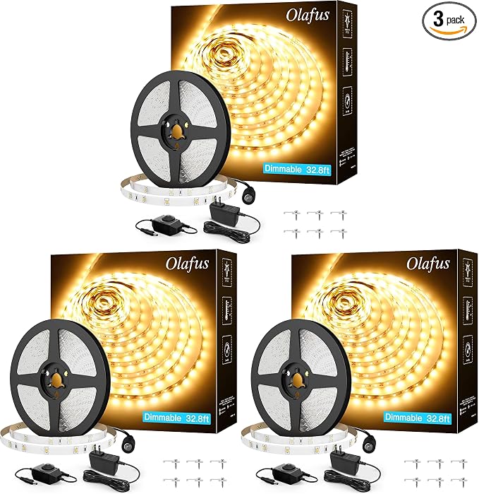 Olafus 32.8ft LED Strip Lights Warm White, Dimmable Soft White Light Strip 3000K by Olafus