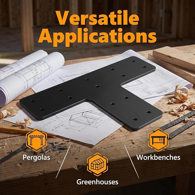 4 PCS T Post Timber Brackets, Heavy Duty 12"x8" Post to Beam Connector | T - Image 3
