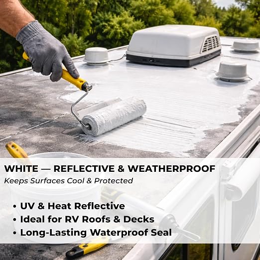 White RV Roof Coating, 1 Quart | Solar Reflective Liquid Rubber Sealant | UV & - Image 4