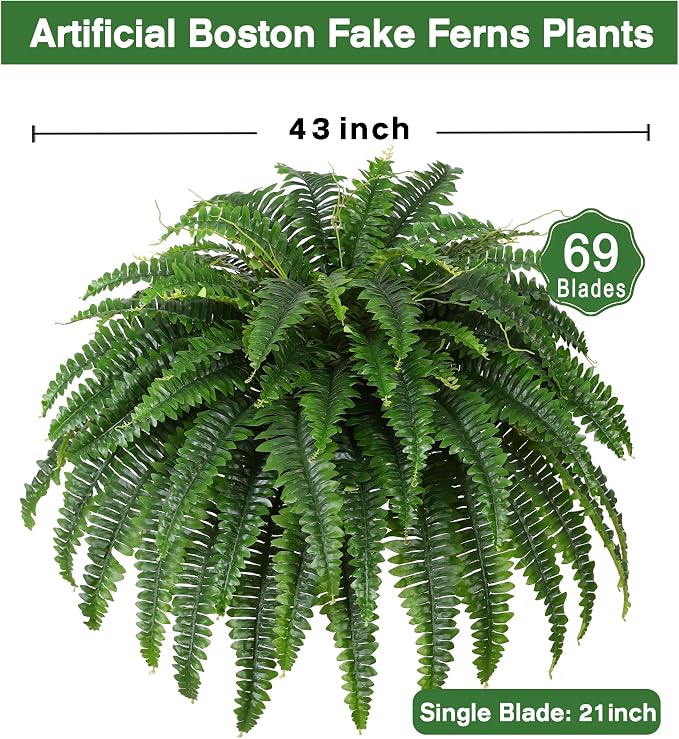 Dkaltm 43" Artificial Boston Fern, Outdoor Faux Plant | UV-Resistant, 69 - Image 2