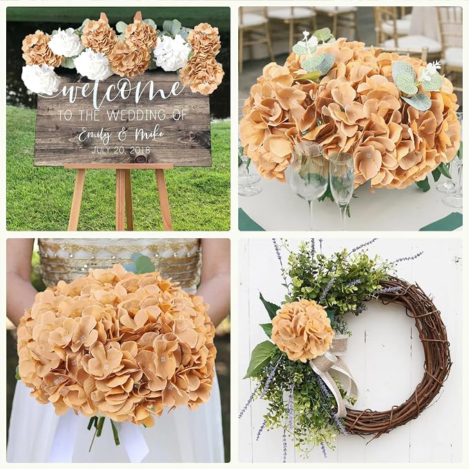 AVIVIHO 65pcs Fake Flowers Brown Hydrangea Artificial Flowers Bulk Silk Flowers - Image 3